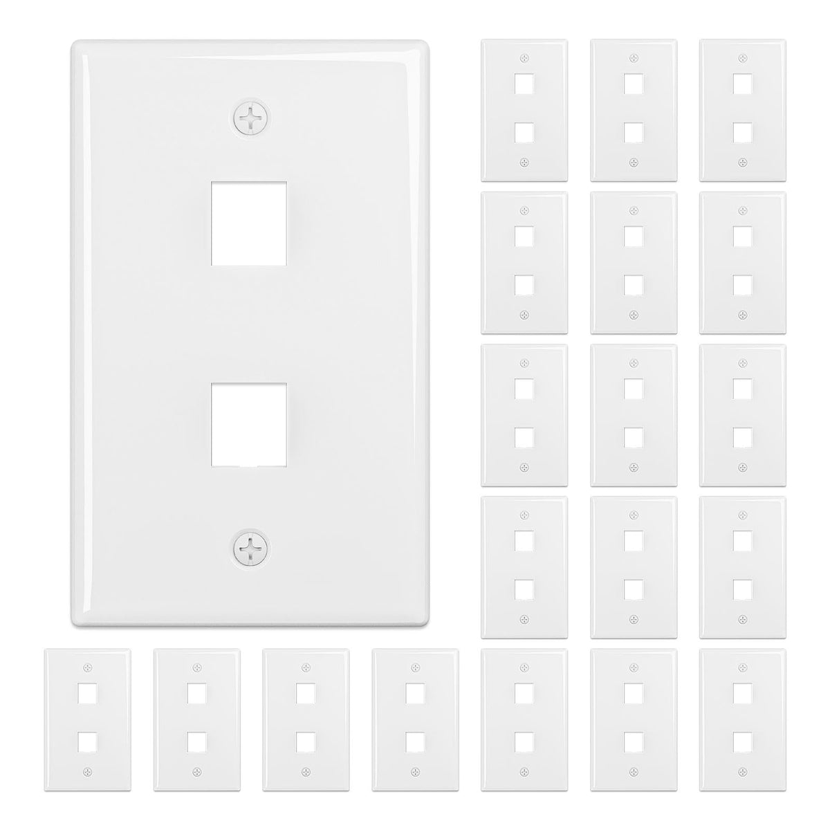 FGB 2-Port Keystone Wall Plate, for Keystone Jacks, 20-Pack, White
