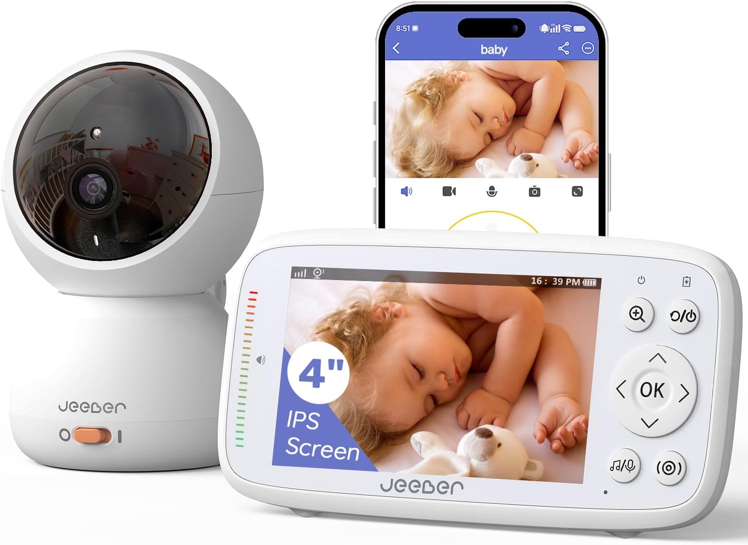 1080P 2.4GHz WiFi Baby Monitor with Camera and Audio，4" IPS Display | Pan-Tilt-Zoom Camera,360° View, HD Night