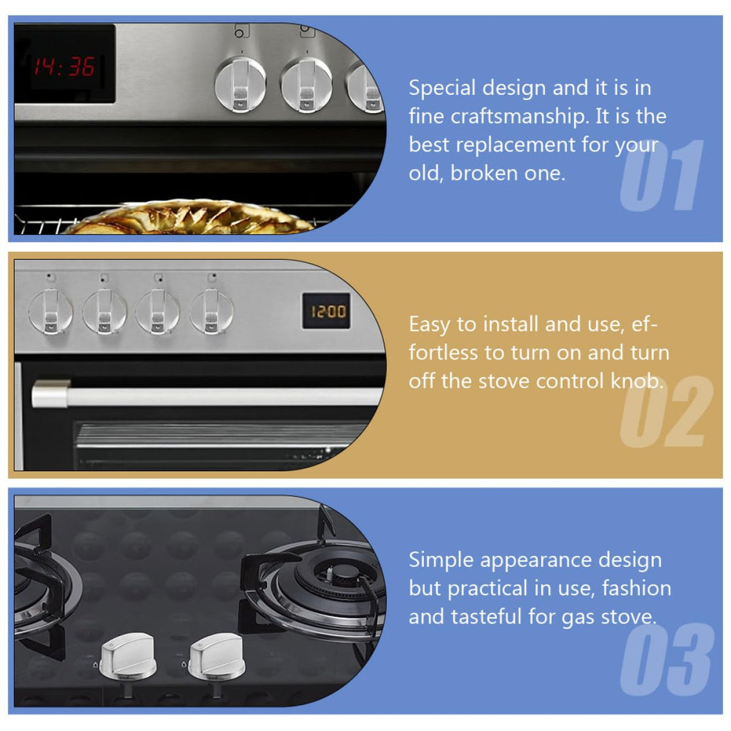 6Pcs Gas Stove Knobs Cooker Brushed Metal Replacement Control Dials