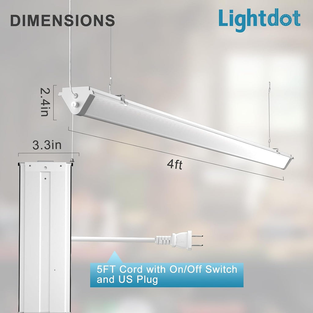 Lightdot Upgrade 4Pack 4FT LED Shop Light, Linkable LED Shop Light 50W 7500LM 100-277V 5000K, Heavy-Duty Utility Lights with Pull Chain, Hanging&FlushMount Integrated Fixture for Workshop-White