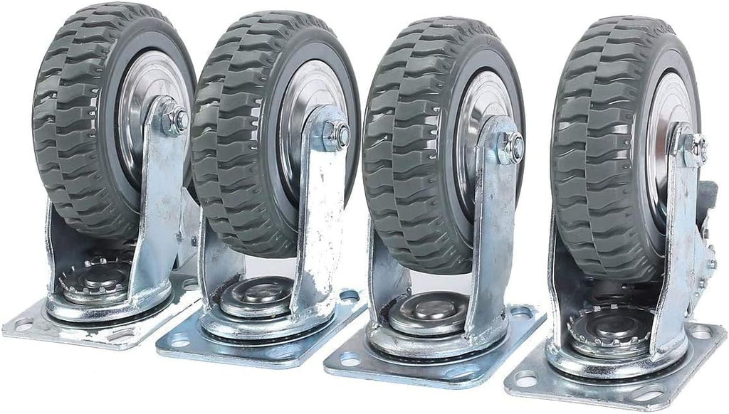 4 Pack Heavy Duty Plate Casters Set, 6 inch 360° Swivel Wheel | with Brake Anti-Skid Ball Bearing Castor Wheels(All