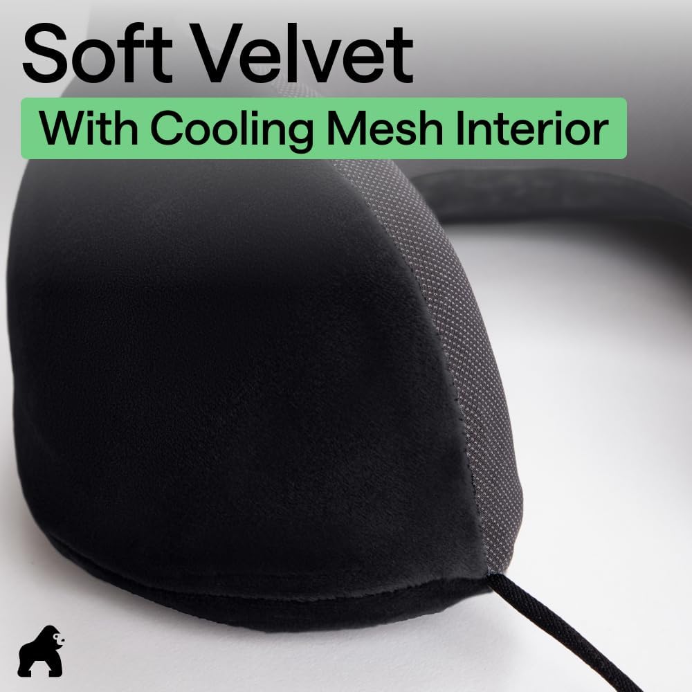 Travel Neck Pillow for Airplanes, CertiPUR-US Memory Foam Cooling Mesh Pillows, Soft Velvet Washable Cover, Support