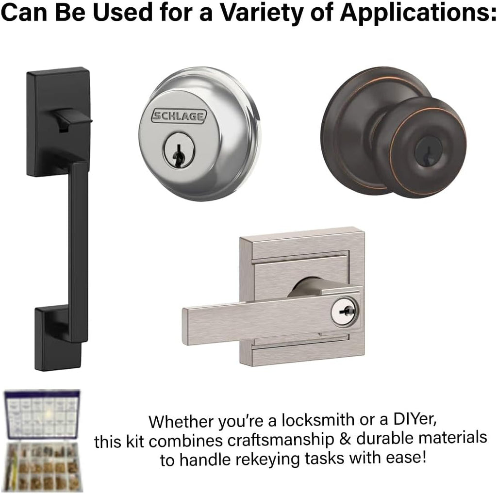 Schlage Compatible Rekey Kit – SC1 Pinning Kit with 200 Pins, Springs & Tools for Lock Rekeying
