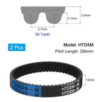 uxcell 2pcs HTD-5M Rubber Timing Belt 59 Teeth, 295mm Pitch Length x 15mm Width x 3.6mm Height, Closed Loop Pulley Timing Belt