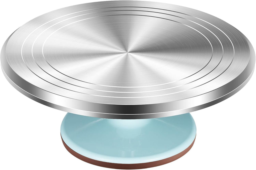 12" Blue Aluminum Alloy Cake Turntable, Cake Stand for Decorating
