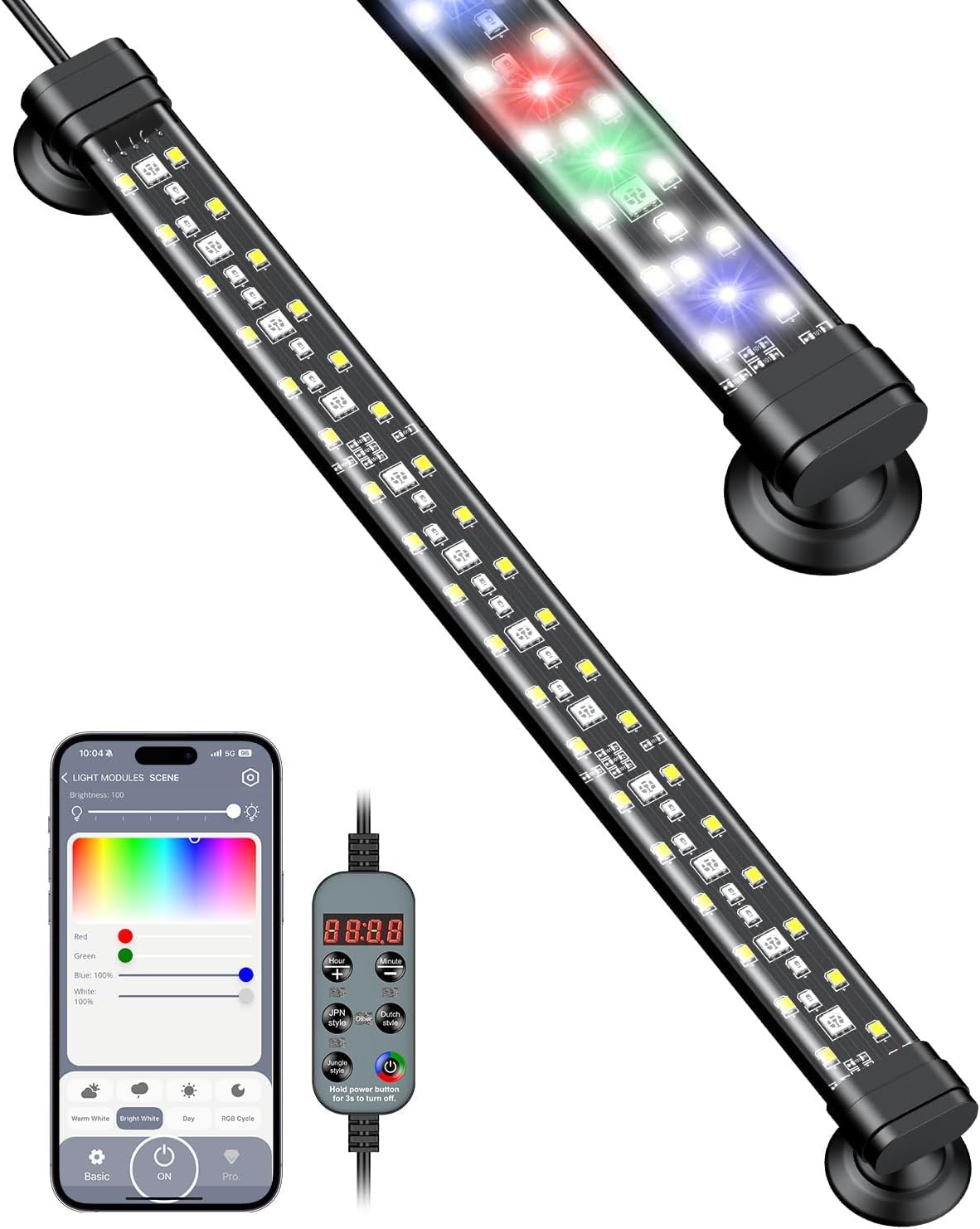 Aquarium Light with Bluetooth for Plants, 6.5W 12 inch Full Spectrum Fish Tank Light for 13-22 inch Fish Tanks