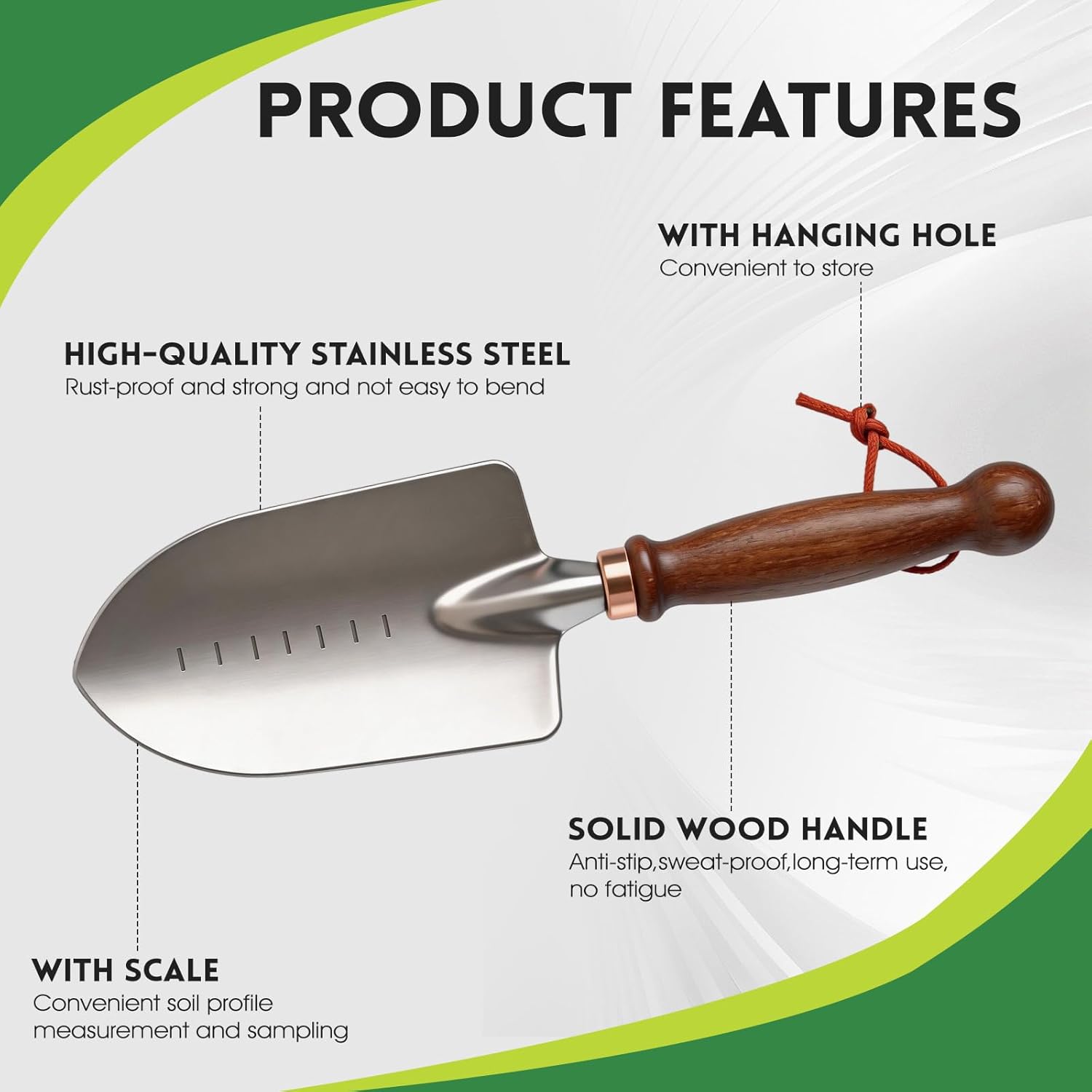 Garden Tools, 4 Pack Garden Shovel with Wooden Handles Hand Tools with Transplanting Hand Shovel, Rake and Root