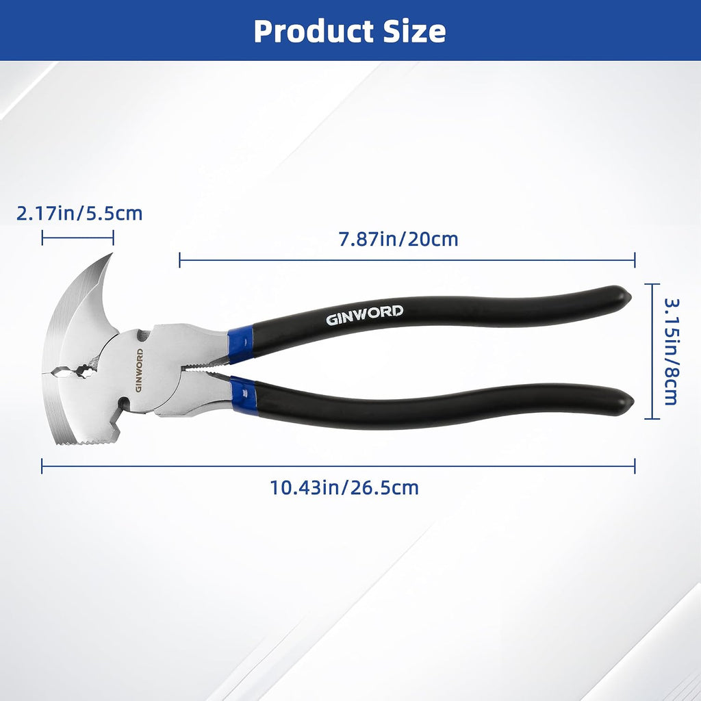 Fencing Pliers,10.4 Inch Multi Fence Tool,Hammer Head, Wire Cutter Heavy Duty Fence Pliers,Nail Puller Pliers,Staple