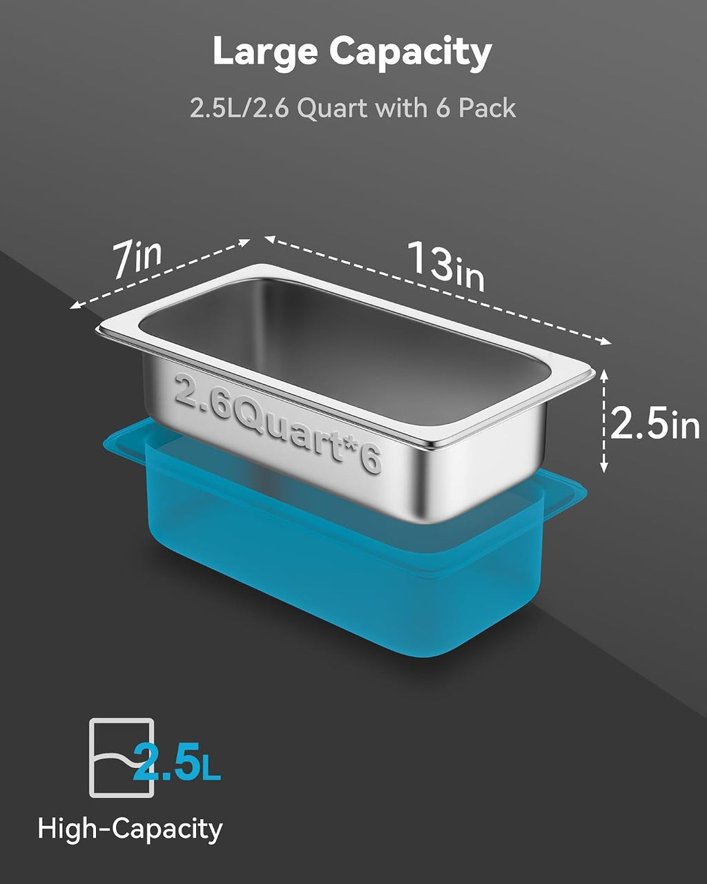 6 Pack Hotel Pans 1/3 Size 2.5" Deep Steam Table Pan