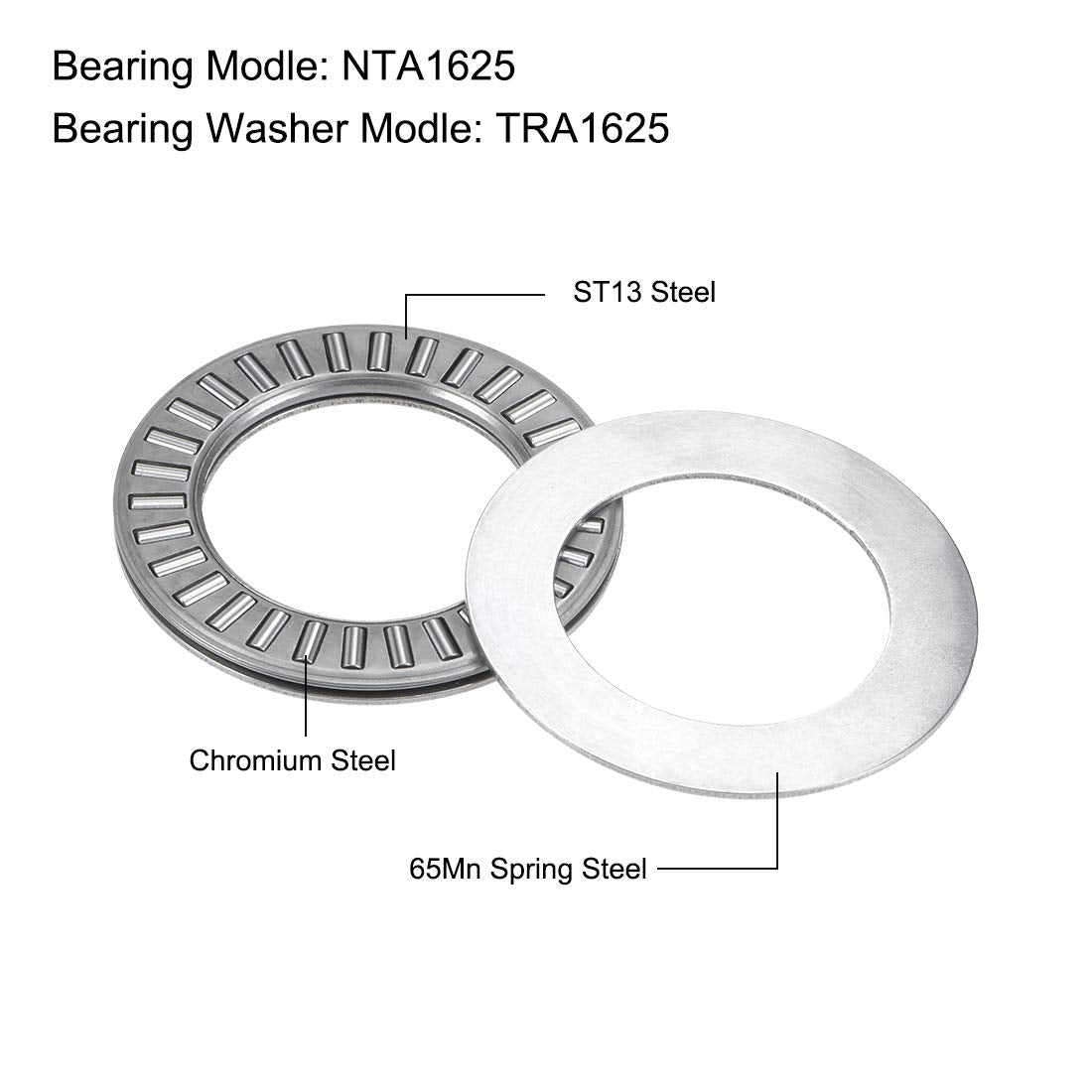 uxcell NTA1625 Thrust Needle Roller Bearings with Washers 1" Bore 1-9/16" OD 5/64" Width 2pcs