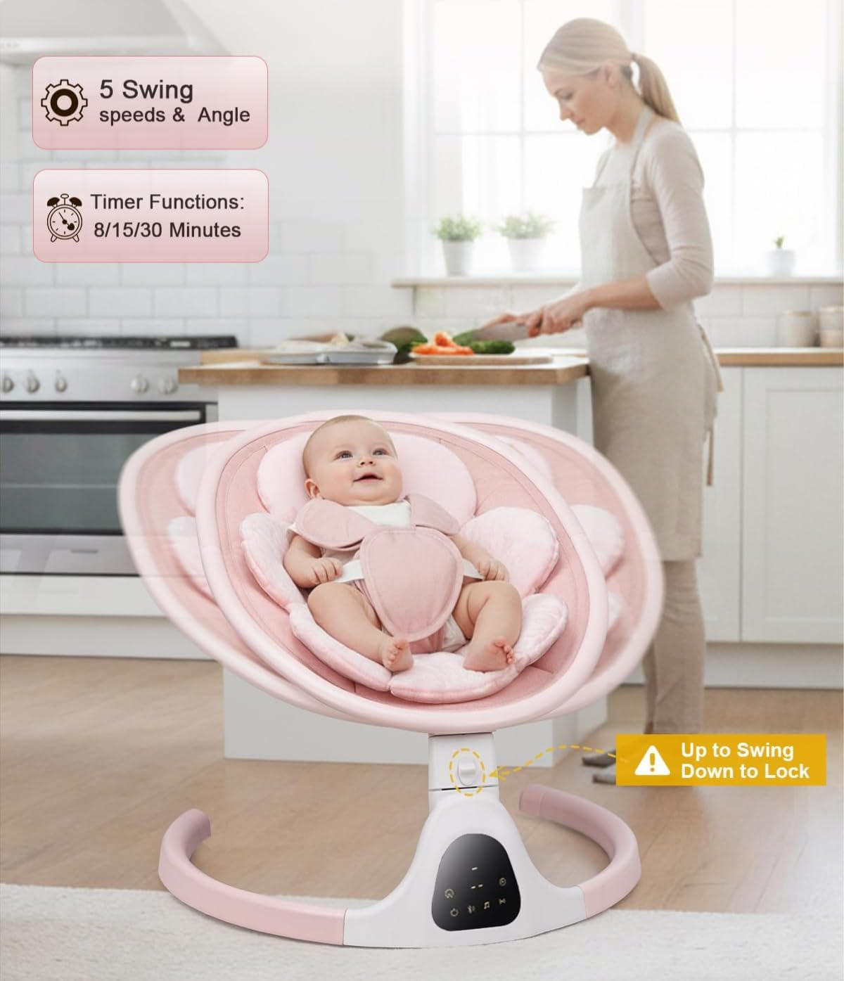 Baby Swing for Infants, Infant Swing with 5 Swing Speed | Built-in Soothe Melodies, 5-Point Harness, Electric Infant