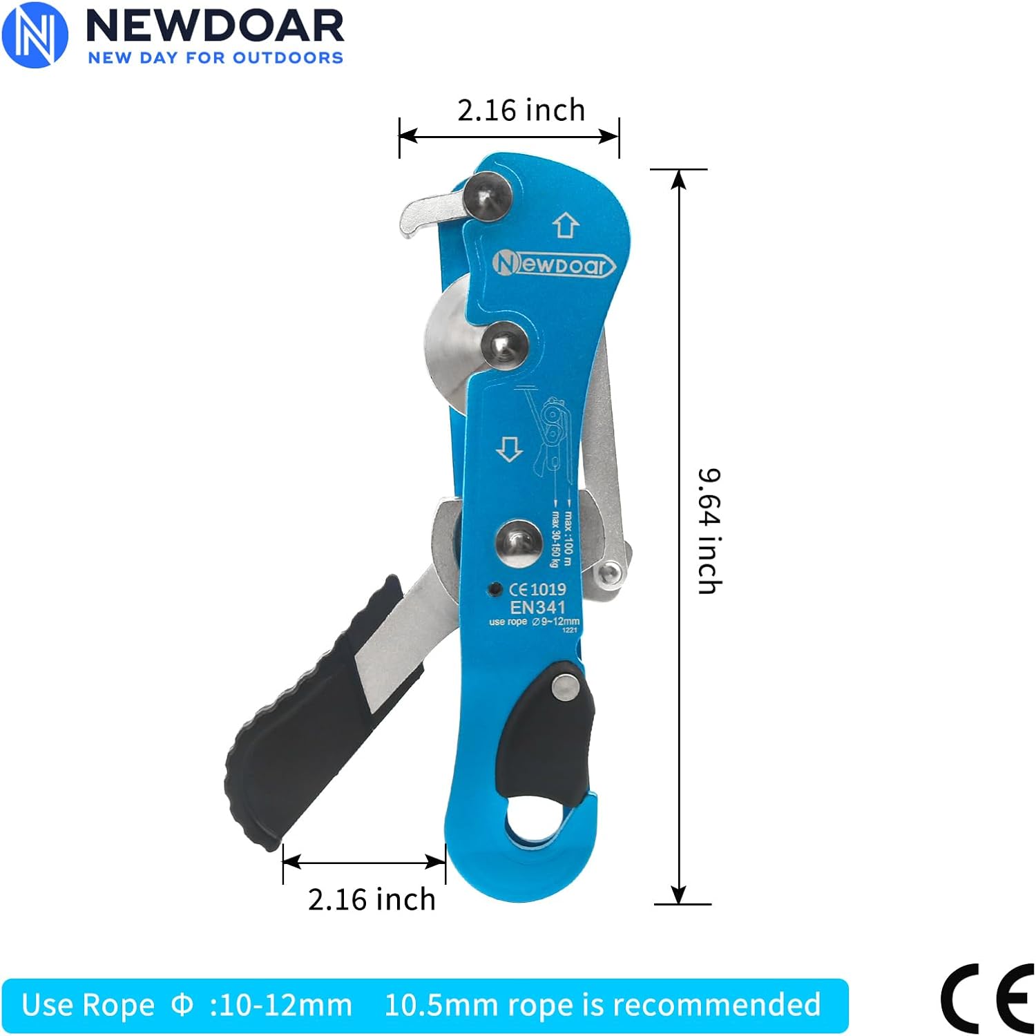 Climbing Stop Descender Rappelling Belay for Ropes 10-12mm The Novices for Rescue & Arborist CE Certification
