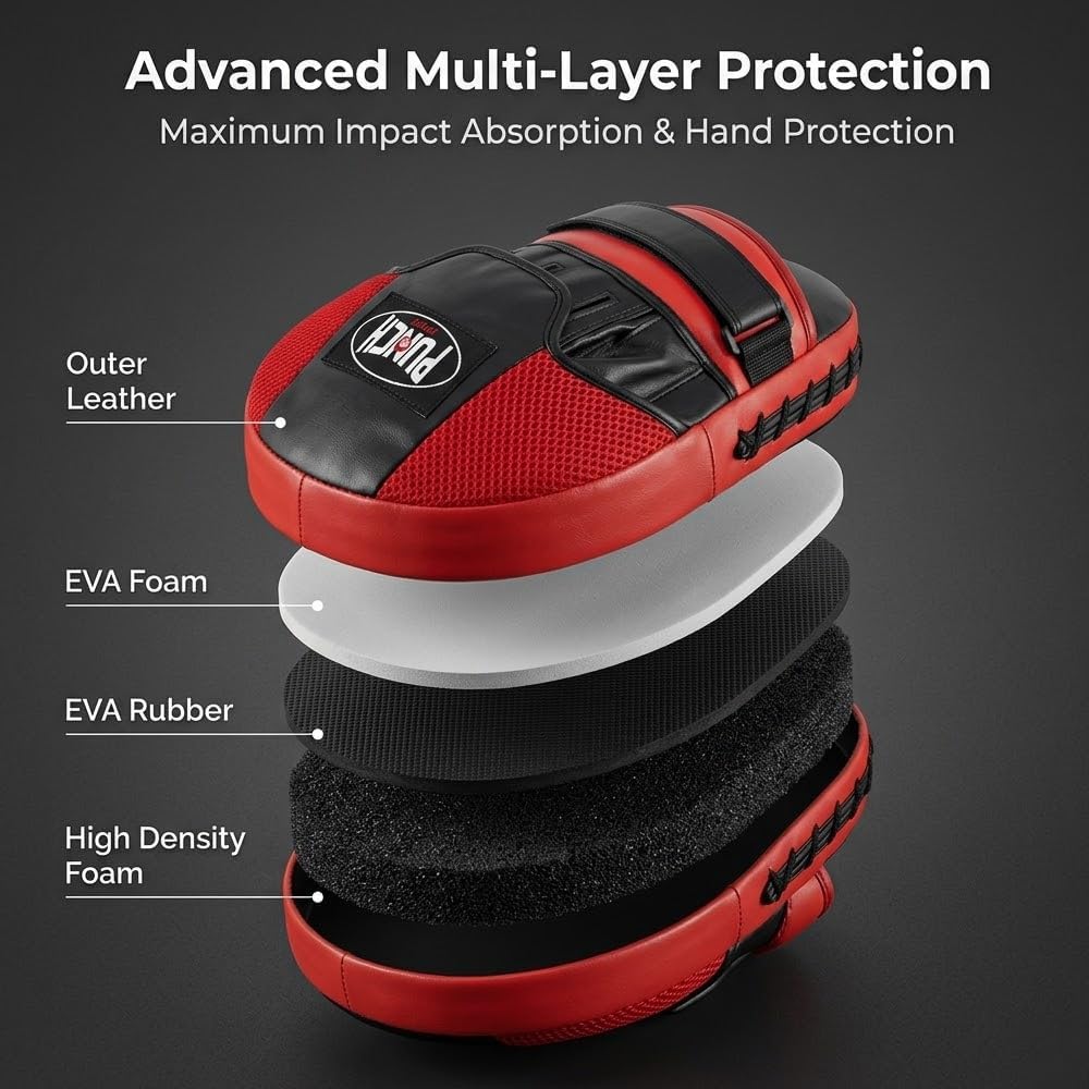 s Focus Mitts – Synthetic Leather Boxing Pads with Hand Molded Padding, EVA Foam Shock Absorption, Hook & Loop