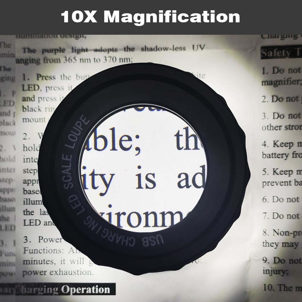 10x Loupe Magnifier Rechargeable Jewelers Loupe with UV and LED Lights, Illuminated Eye Loop Adjustable Focus Jewelry