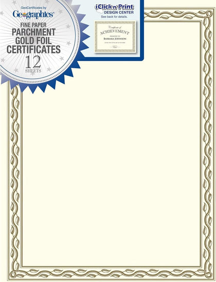 Serpentine Gold Foil Award Certificates, Parchment Certificate Paper for Awards, Diplomas & Recognition, Printable