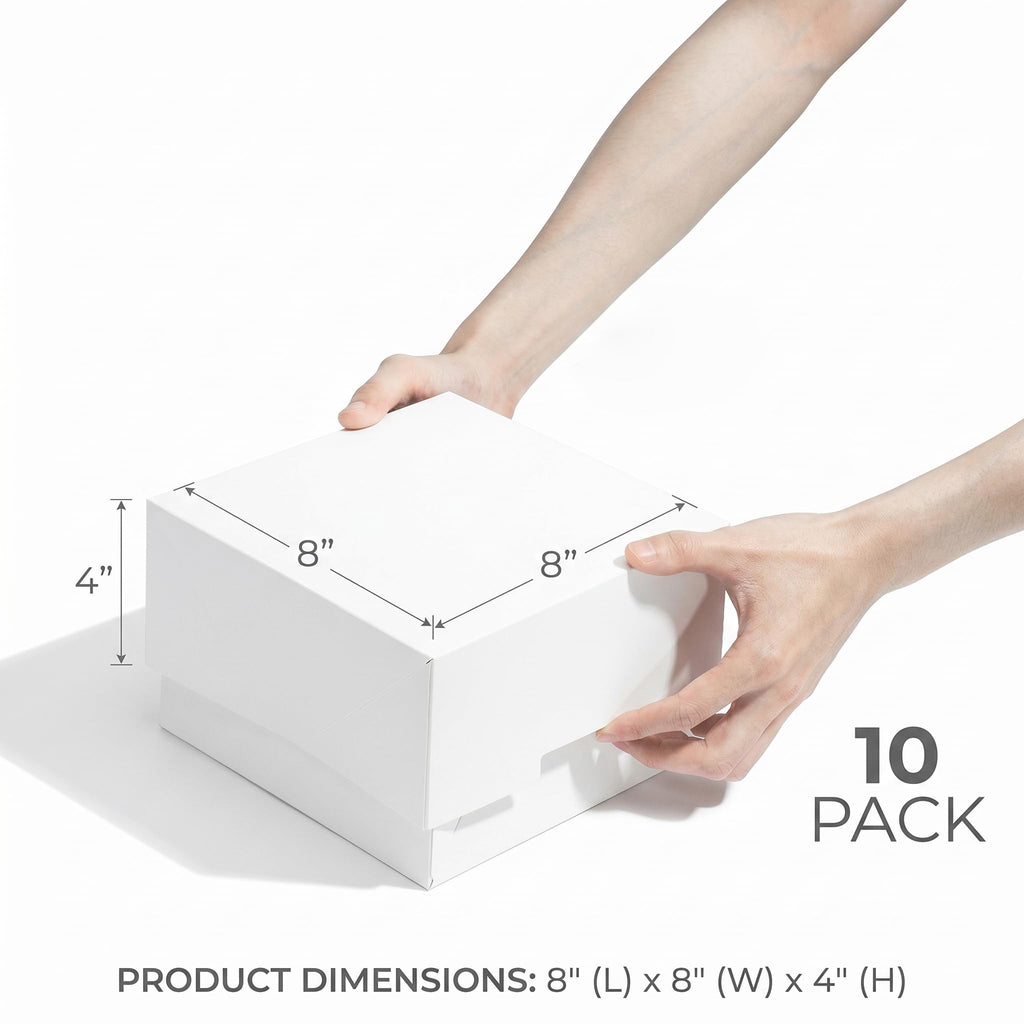 10 Pack 8x8x4 Inch Medium White Gift Boxes with Lids for Presents