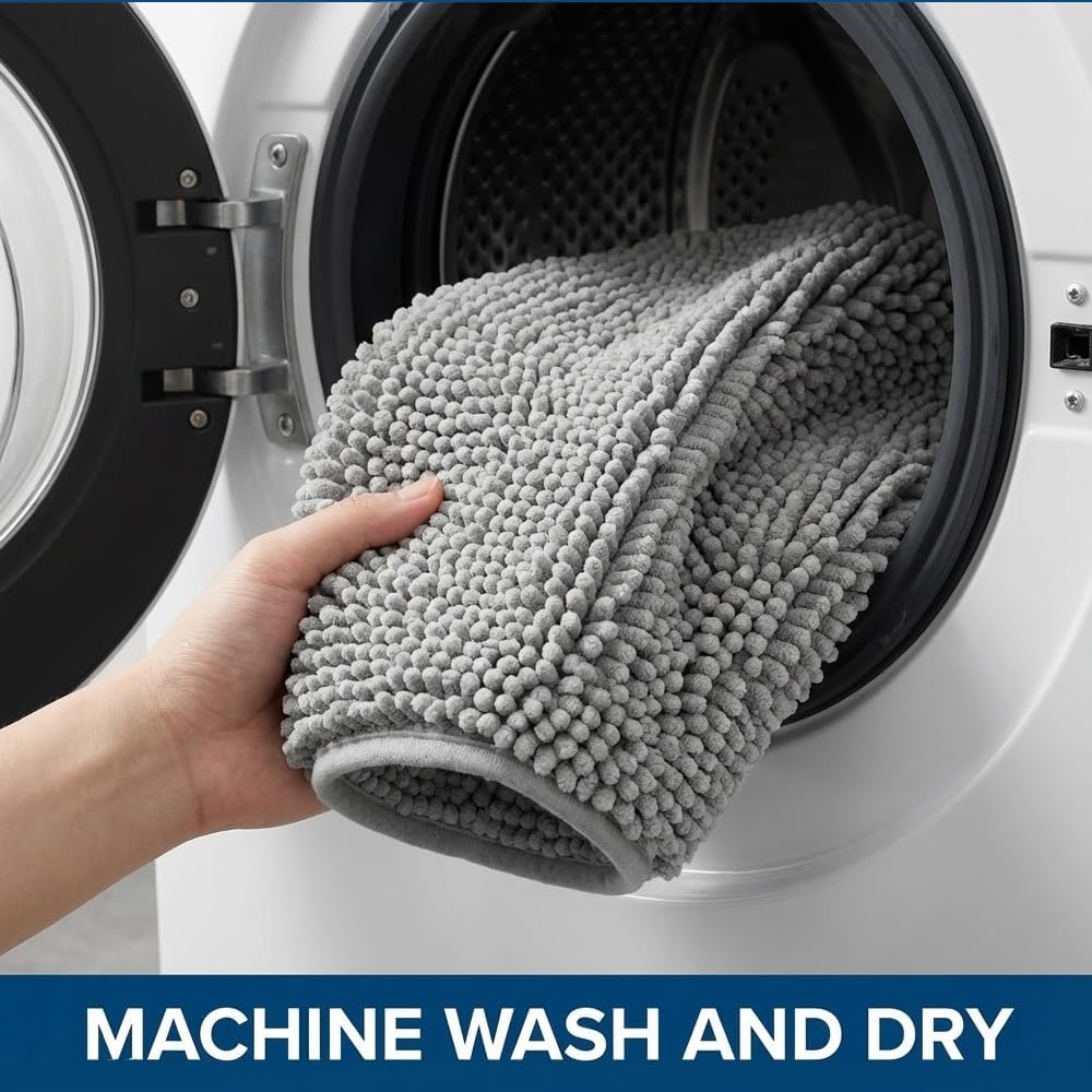 Bathroom Rugs Sets 2 Piece,Super Absorbent Chenille Bath Mats and U-Shaped Toilet Rug,Strong PVC Non Slip