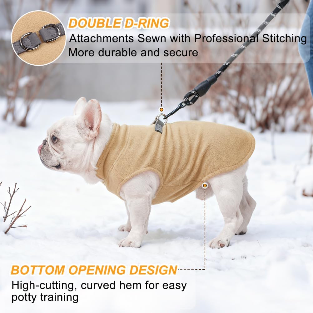 Dog Fleece Vest Sweater Winter Jacket for Small and Medium Dogs with D-Ring Leash Cold Weather Coat Hoodie for XS S M