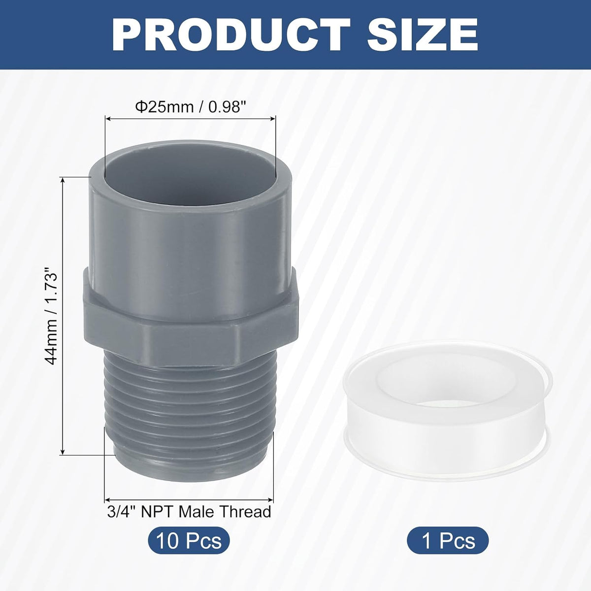 uxcell Pipe Connectors 10Pcs 3/4" 2-Way PVC with Sealant Tape