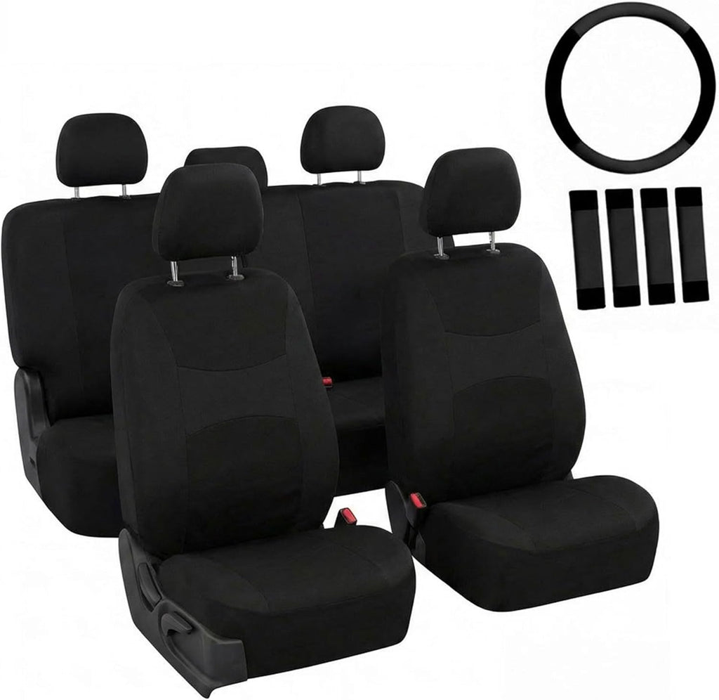 Full Set Cloth Car Seat Covers, Universal Fit Front and Split Bench Rear, Airbag Compatible, Washable for SUV, Sedan