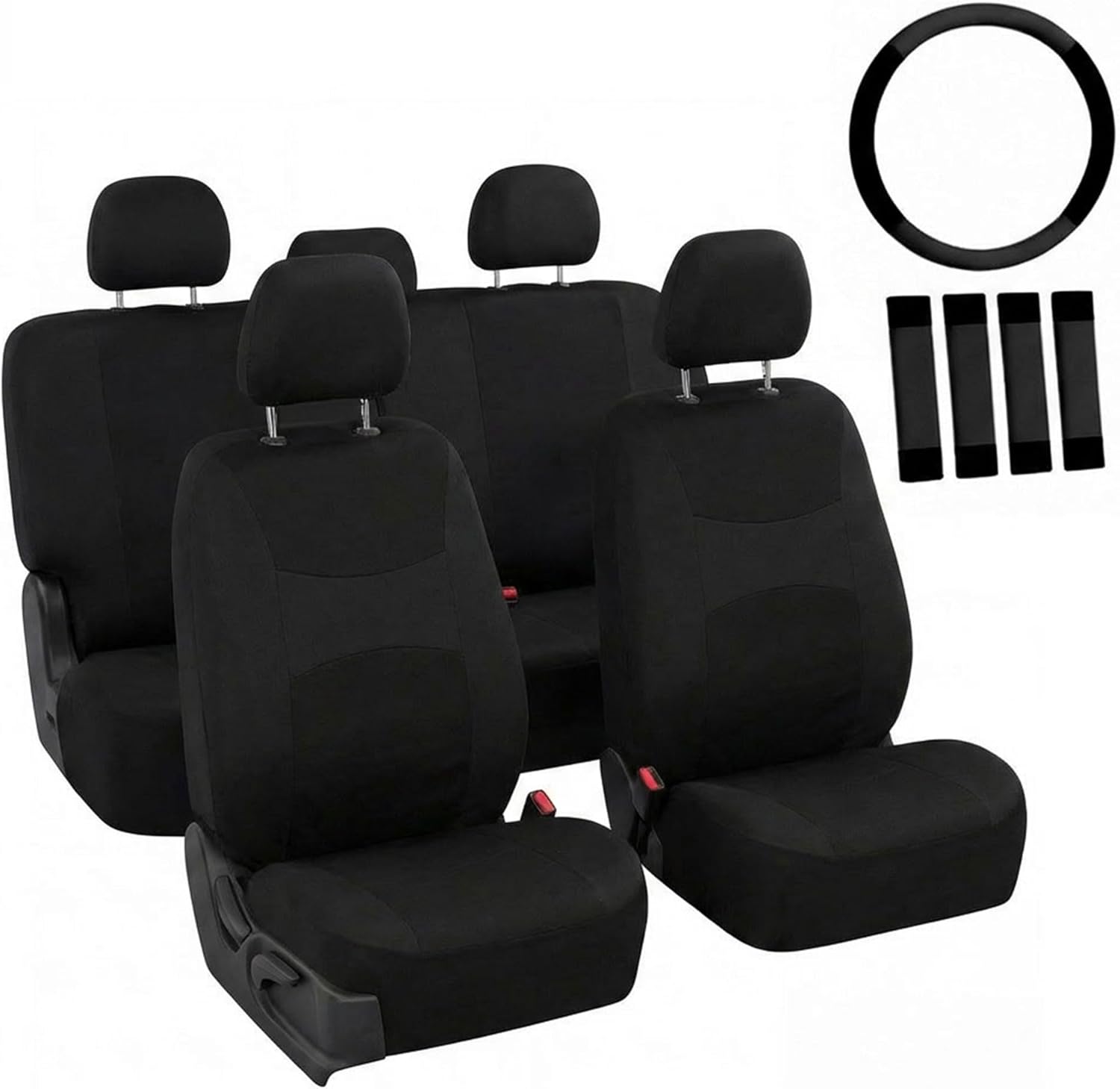 Full Set Cloth Car Seat Covers, Universal Fit Front and Split Bench Rear, Airbag Compatible, Washable for SUV, Sedan