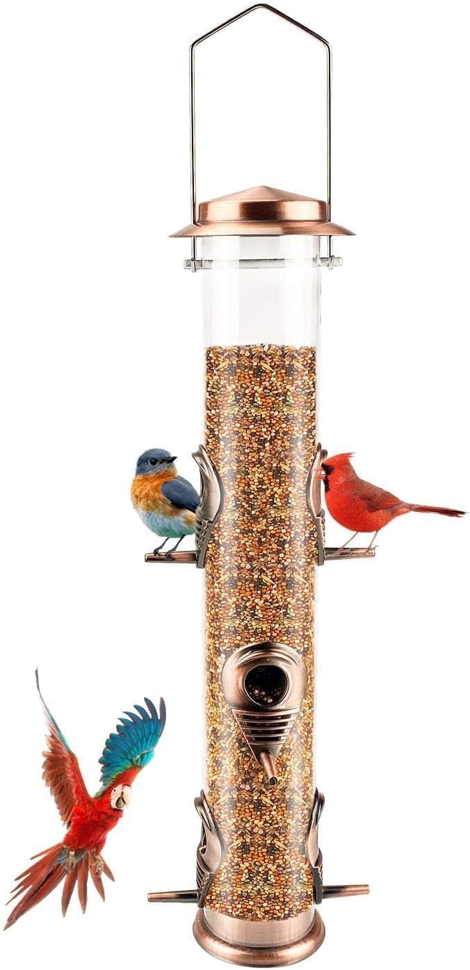Metal Tube Bird Feeders for Outdoors - 6 Ports Hanging Feeder Attracts Wild Birds in Your Lawn, Garden, Balcony