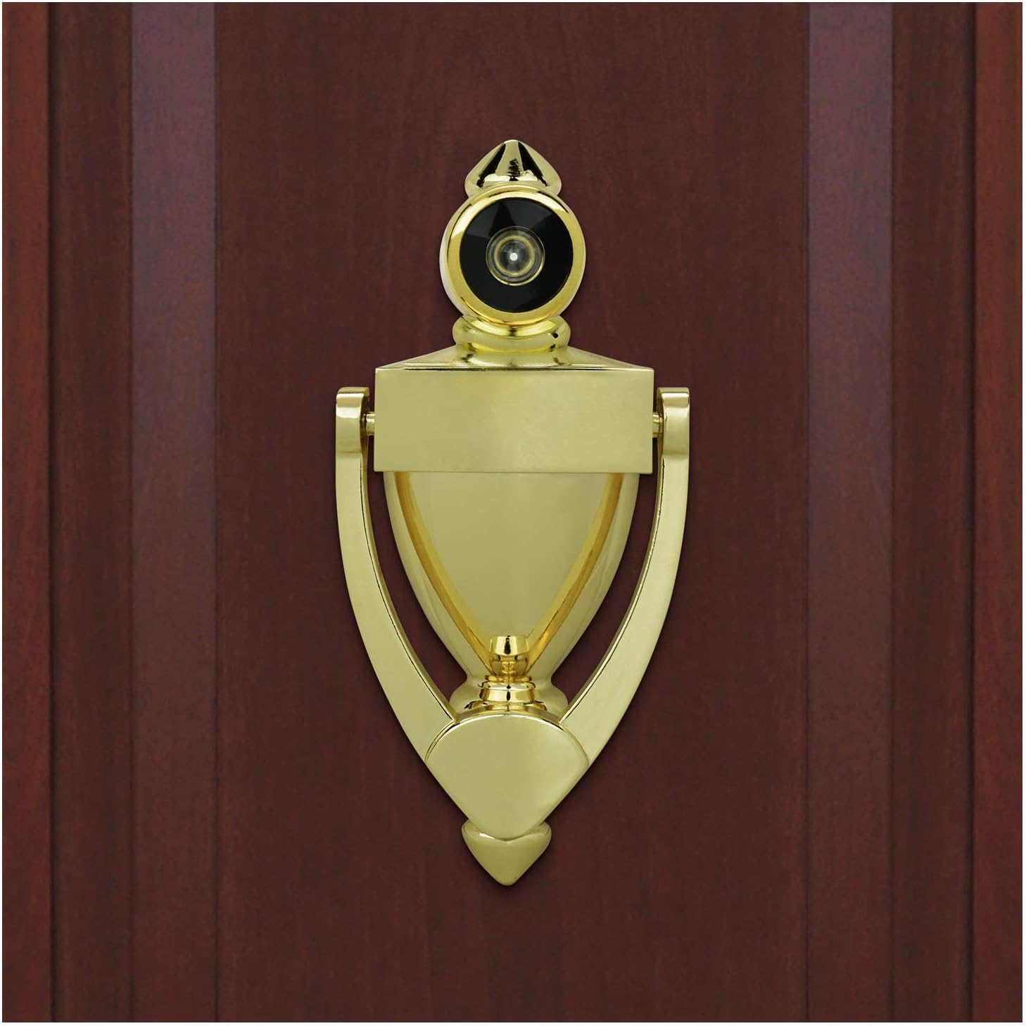 "Nuk3y Door Knocker & Viewer, 9/16 in. Bore, 220-Degree View Angle (5-1/2"" Height, Polished Brass)"