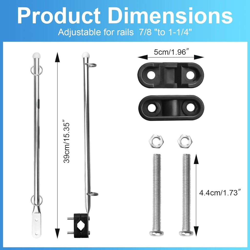 American Boat Flag Pole Kits Marine 12"x18", 2PCS Stainless Steel Boat Flag Pole with 1x Storage Bag, Adjustable