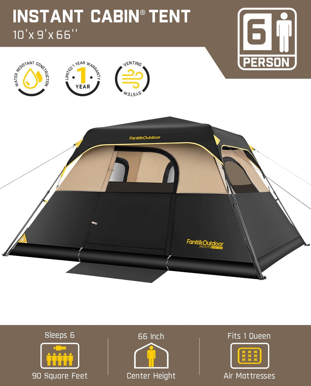 4/6/8/10 Person Instant Tent for Camping Setup in 60s | Camping Tent with Rainfly & Windproof, Portable Instant Cabin