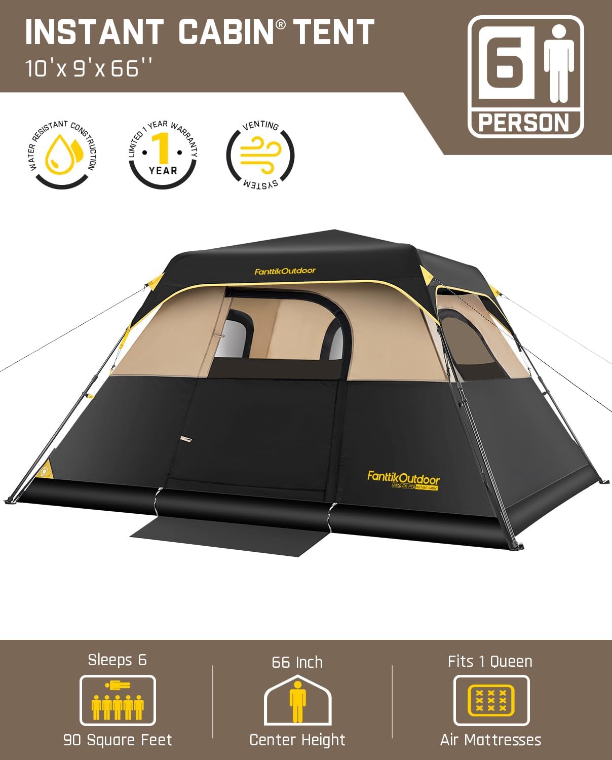 4/6/8/10 Person Instant Tent for Camping Setup in 60s | Camping Tent with Rainfly & Windproof, Portable Instant Cabin