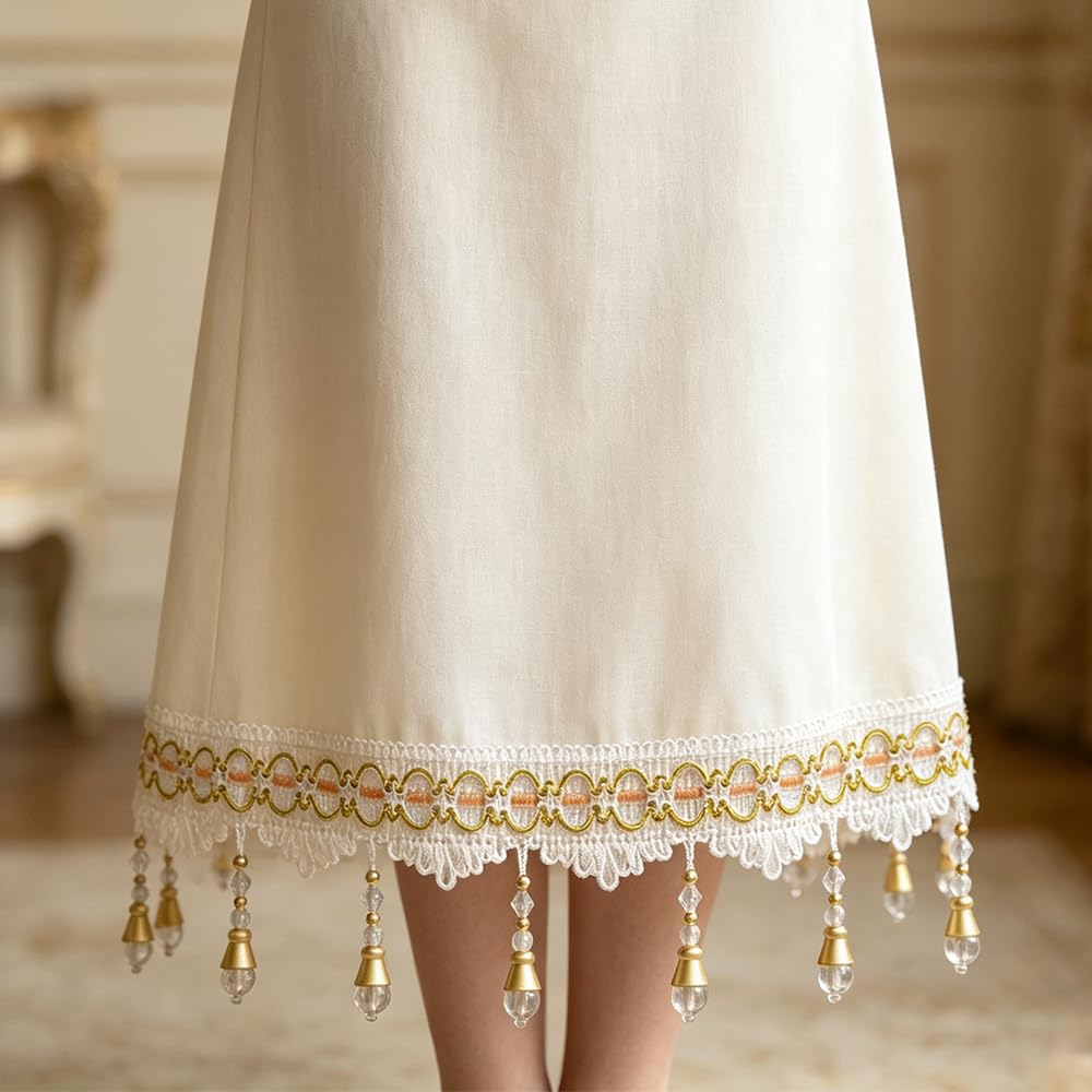 4 Yards White Beaded Fringe Trim, Tassel for Sewing DIY