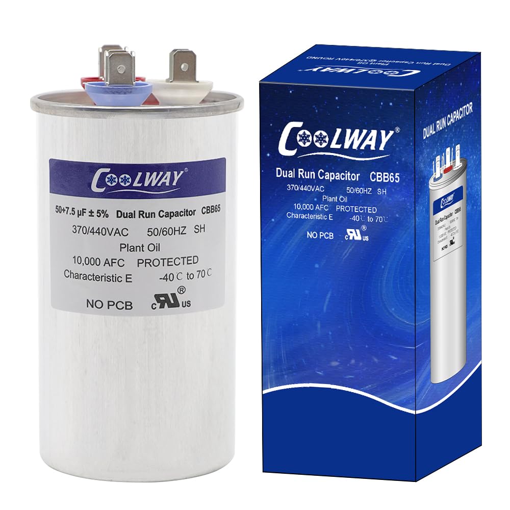 50/7.5 uF 50+7.5 MFD ±5% 370V or 440V Dual Run Start ac Capacitor for ac 50 7.5 CBB65r CBB65b Capacitor for Motor Start or Heat Pump, Condenser, Pool Pump