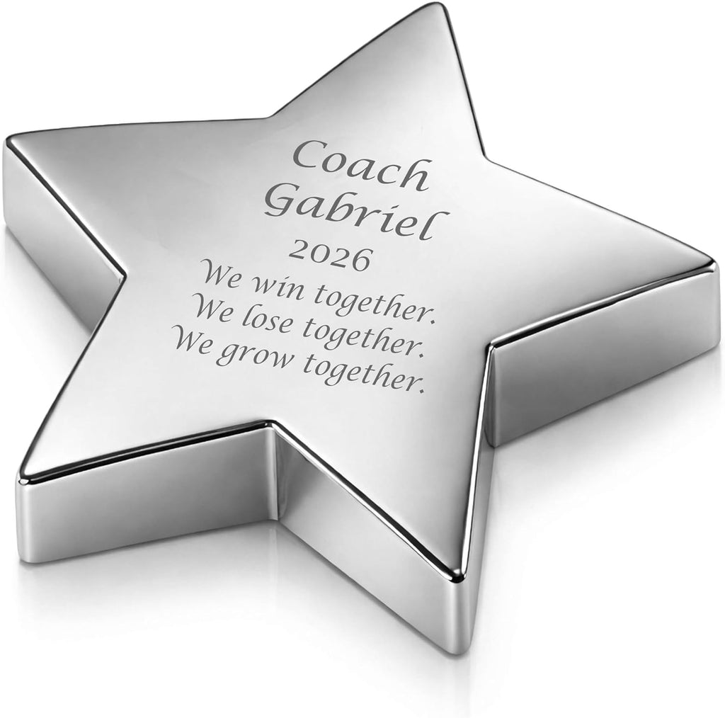 Custom Engraved Silver Star Paperweight – Personalized Office Desk Award & Recognition Gift | Free Engraving - Ships