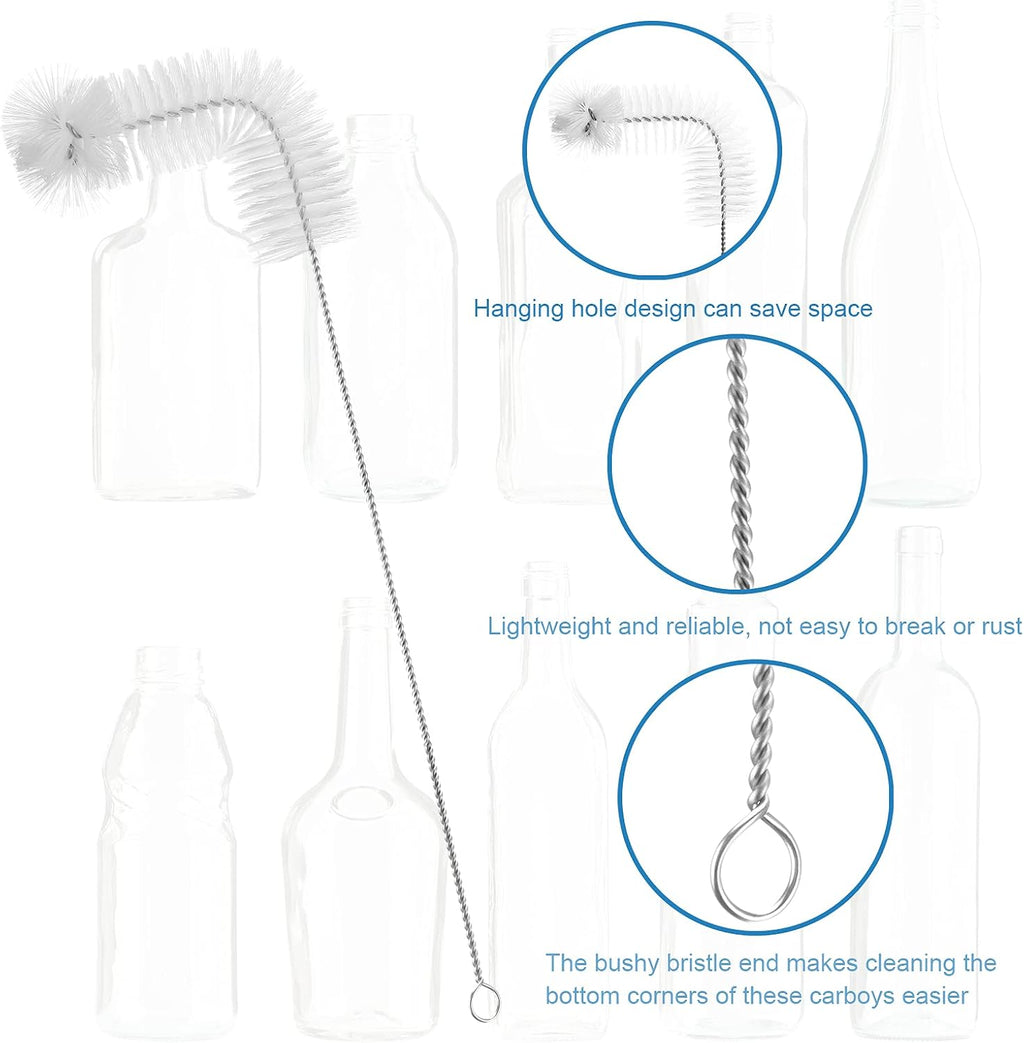2-Pack 30 Inch Carboy Brush, Nylon & Steel, L-Shape, Clear, 76cm, Wine Making & Beer Brewing, Glass Carboy Cleaning
