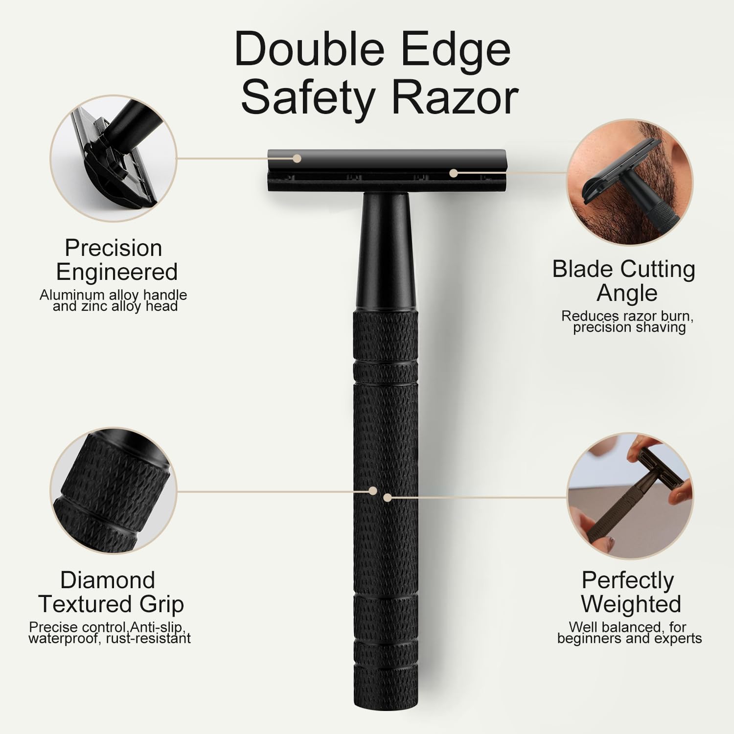 Matte Black Safety Razors for Men and Women, Reusable Single Blade Razor | with 10 Platinum Coated Double Edge Blades