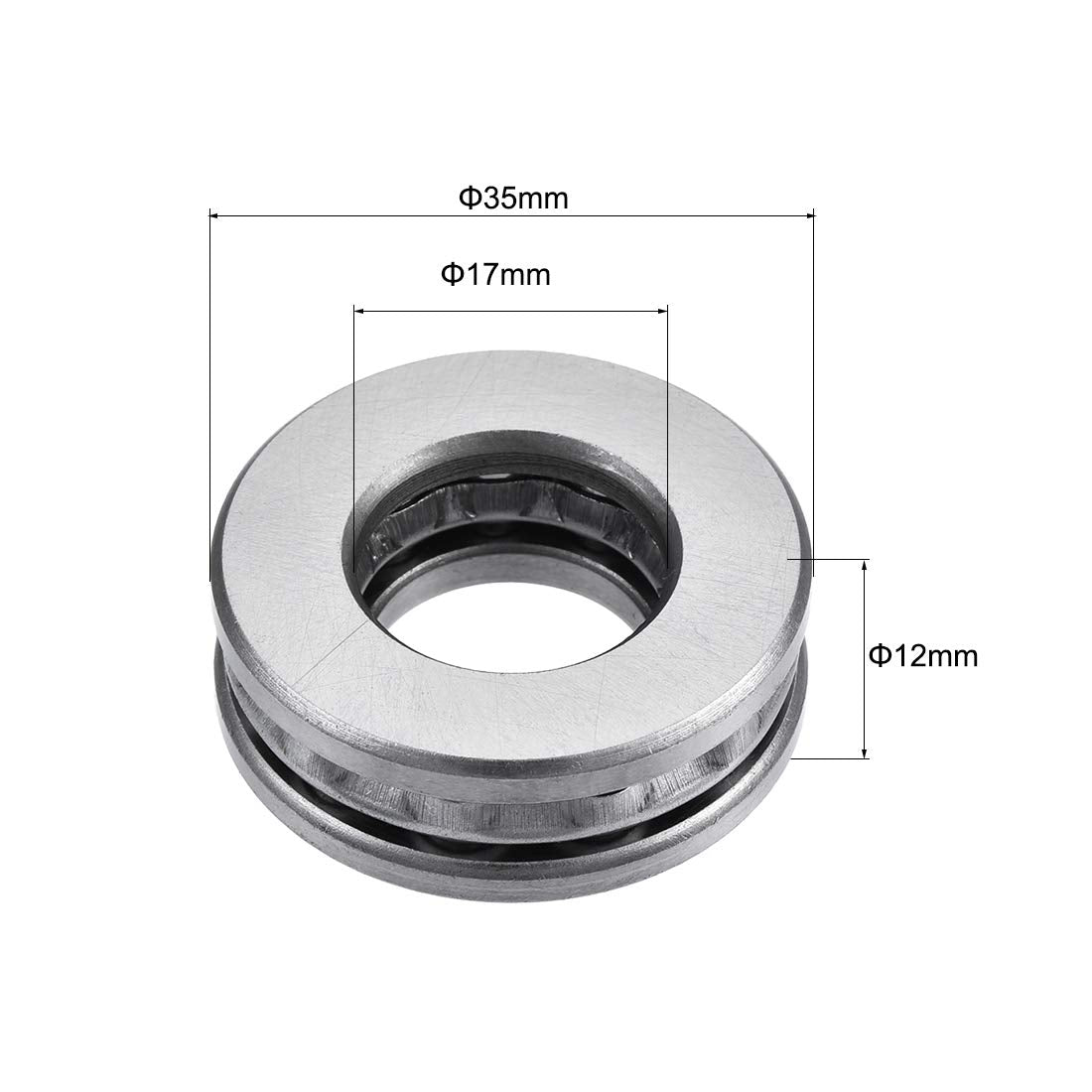 uxcell 51203 Thrust Ball Bearings 17mm x 35mm x 12mm Chrome Steel Single Direction 3pcs