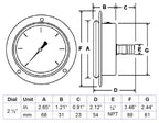 PIC Gauges PRO-204L-254J Liquid Filled Front Flange Panel Mount, 2-1-2% Accuracy