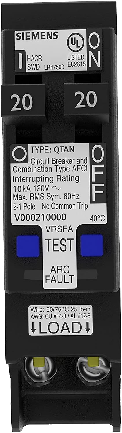 20A 120V 1-Pole Tandem CAFCI Type QTAN Circuit Breaker