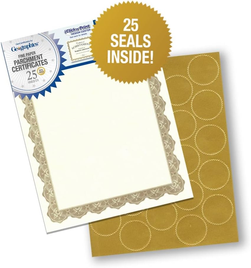 Award Certificate Paper Optima Gold - Blank with Gold Foil Seals, 25 Pack - 8.5 x 11 in