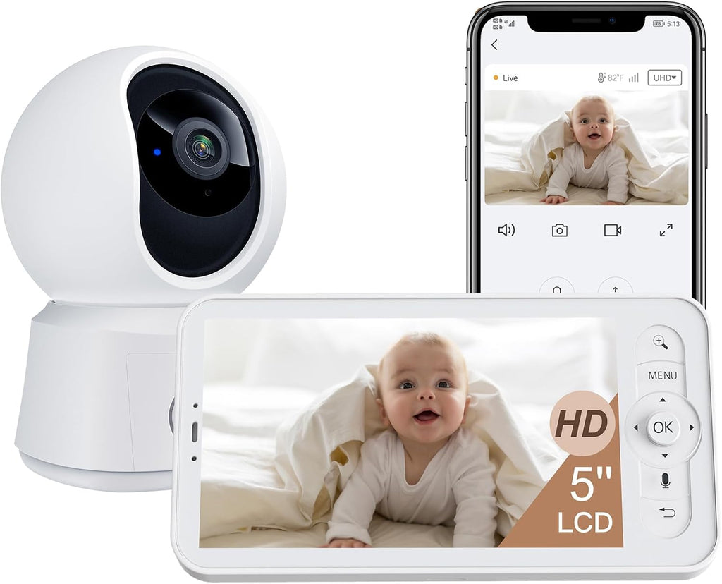 Baby Monitor B2 Kit, WiFi 6 Camera, 5'' Upgraded Wireless Display | 1-Click Call, Up to 6x Zoom, AI Tracking, Sound &