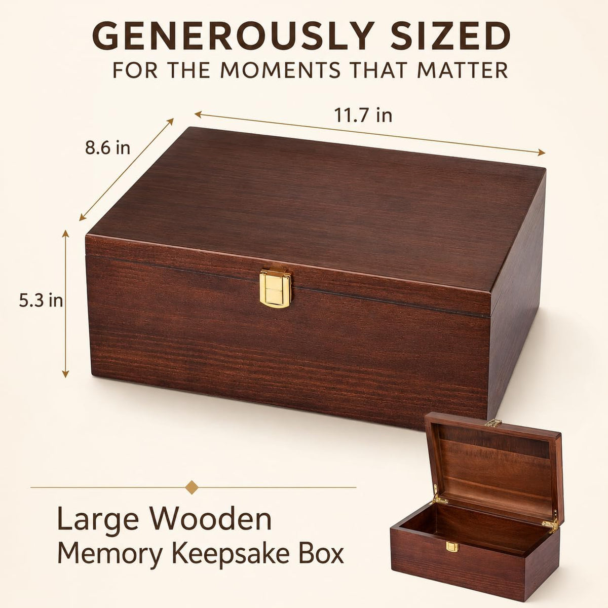 Larger Wooden Memory Wedding Keepsake Boxes With Hinged Lids - Decorative Storage Box With a Hinge Lids For Letter