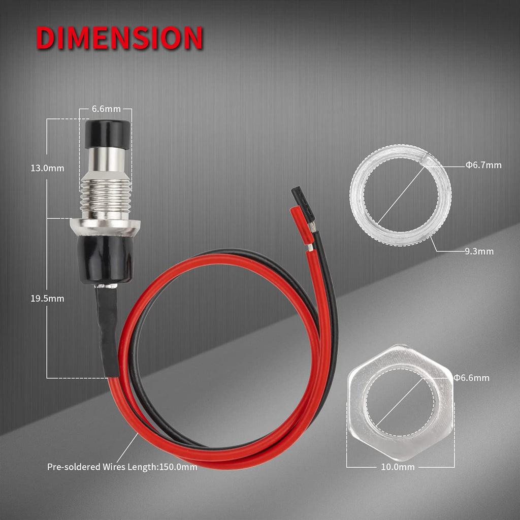 DaierTek Mini Momentary Push Button Switch 1A 250VAC Small Pushbutton Switch Normal Open (NO) Pre-Wired Contact Switch SPST Switch 2 Pin Black -10Pack