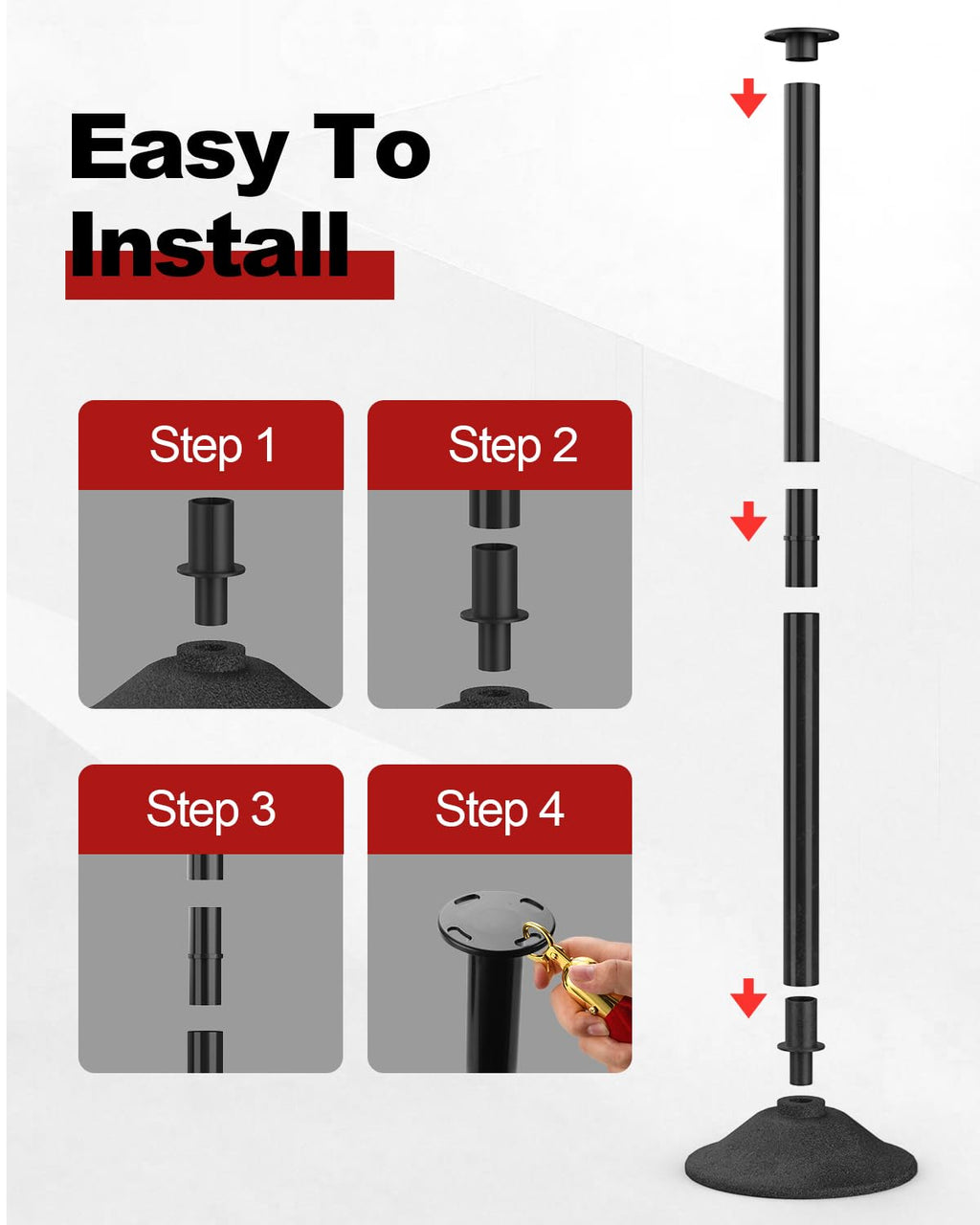 Stanchions Post with Red Velvet Ropes, Weighted Base, 34", 2 PCS
