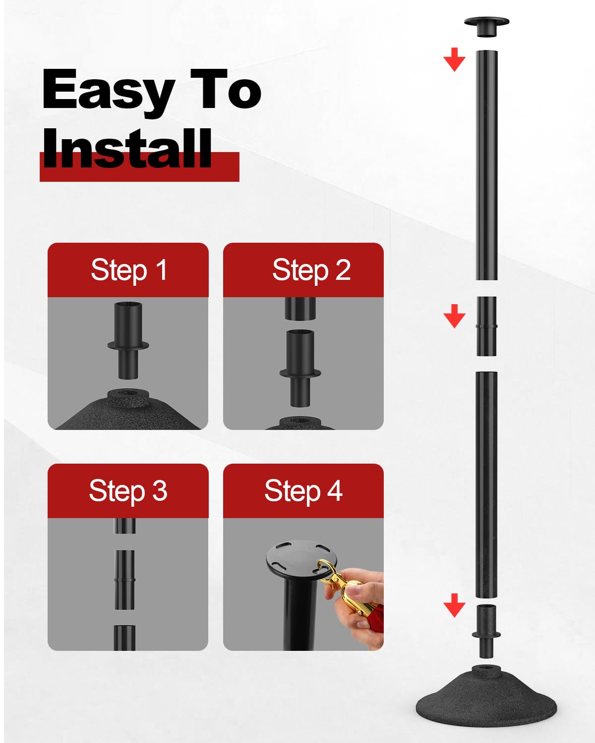 Stanchions Post with Red Velvet Ropes, Weighted Base, 34", 2 PCS