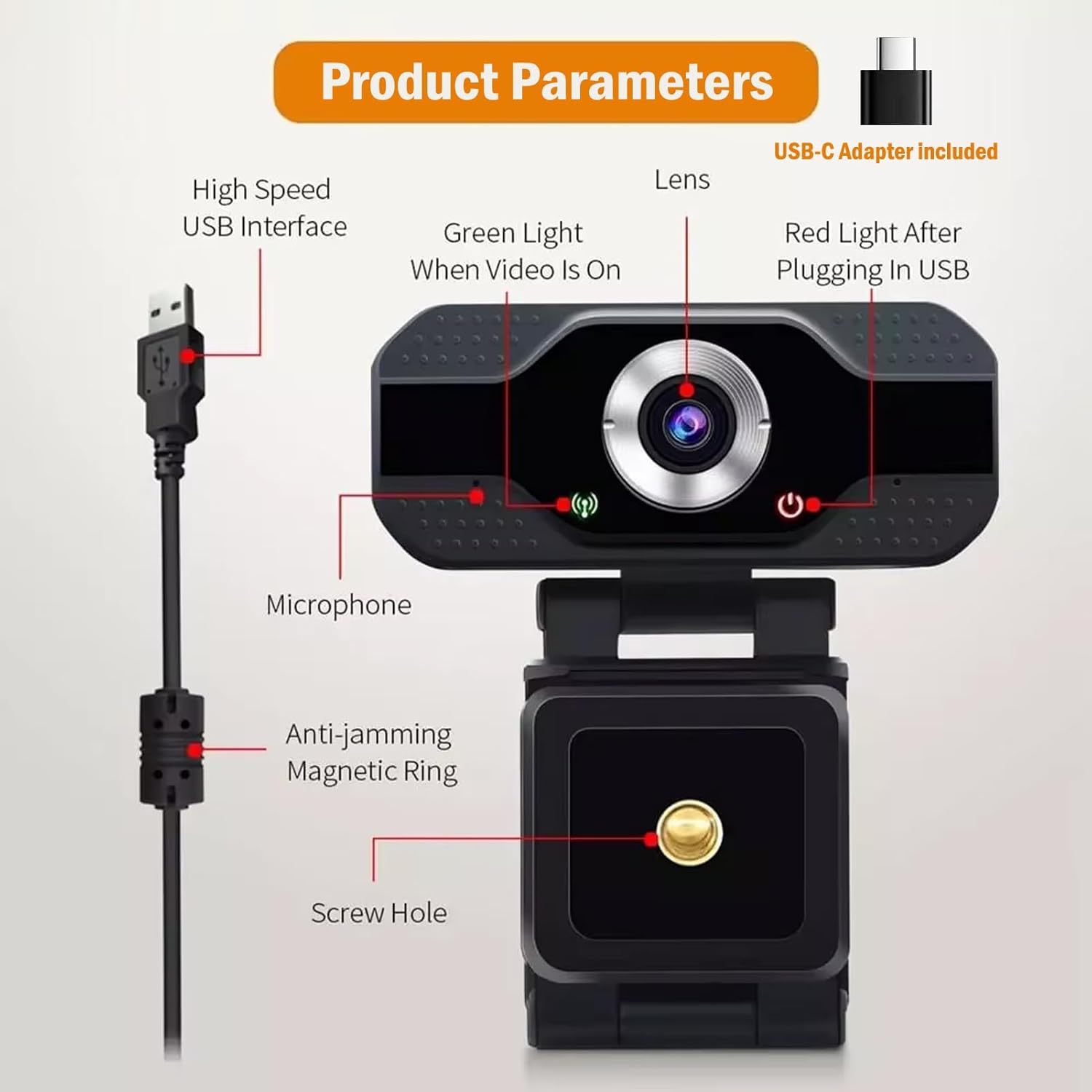 1080P HD Webcam with Microphone, Noise Cancellation, Privacy Cover, Wide-Angle Lens, Auto Light Correction, Plug &