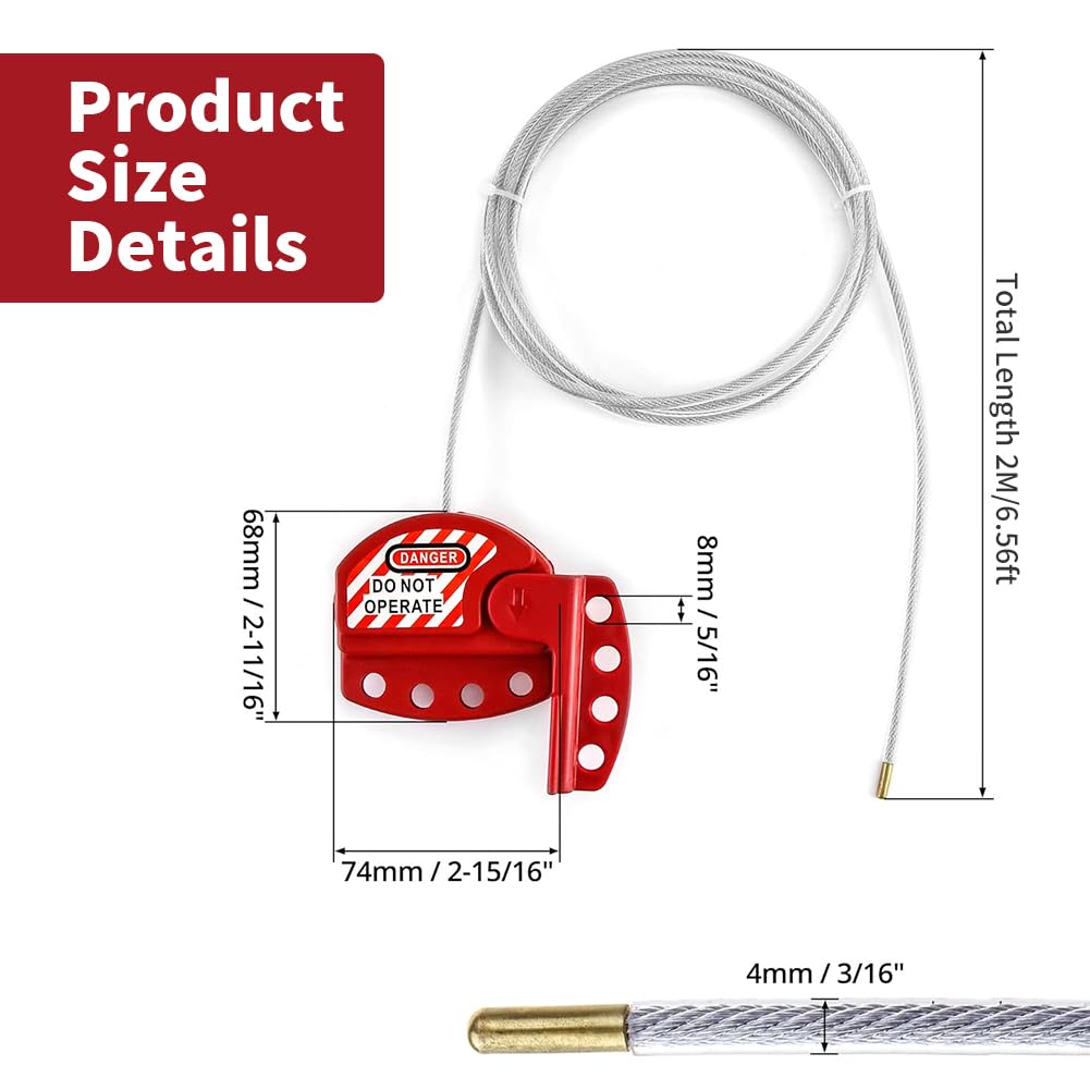 2 Lockout Tagout Cable Lock,6.5 ft Safety Adjustable Lockout Red