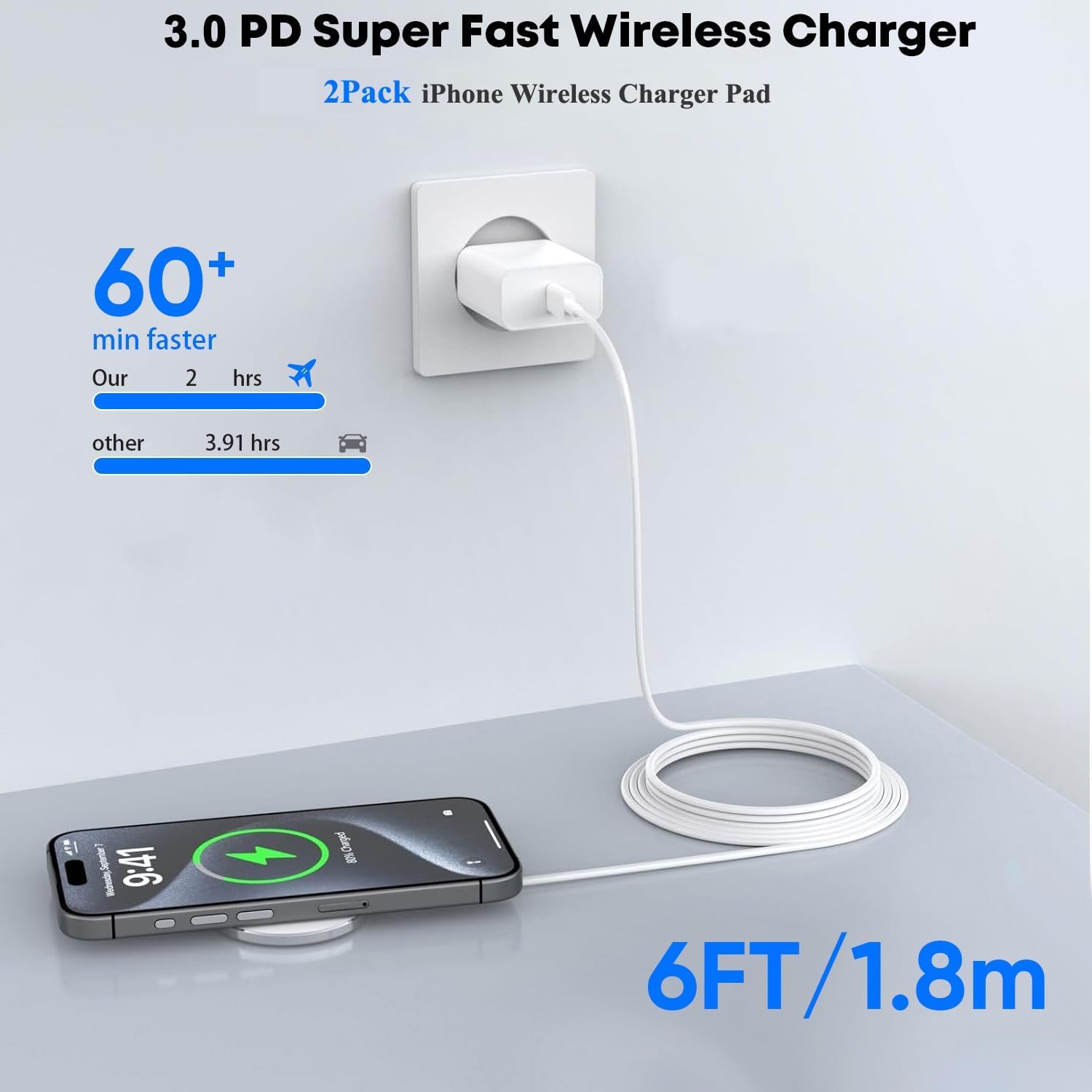 [Apple MFi Certified]Magnetic Wireless iPhone Charger Magsafe Charger,6FT 15W Fast Phone Charging Pad Wireless