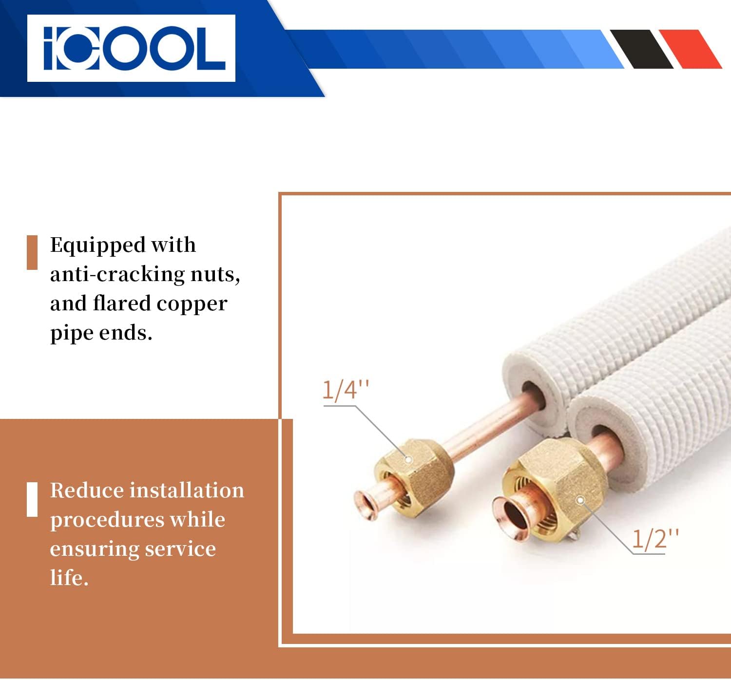 33 Ft. Mini Split Line Set 1/4" & 1/2" O.D. Twin Copper Pipes | without Fittings, 3/8" Thickened PE Insulated Coil