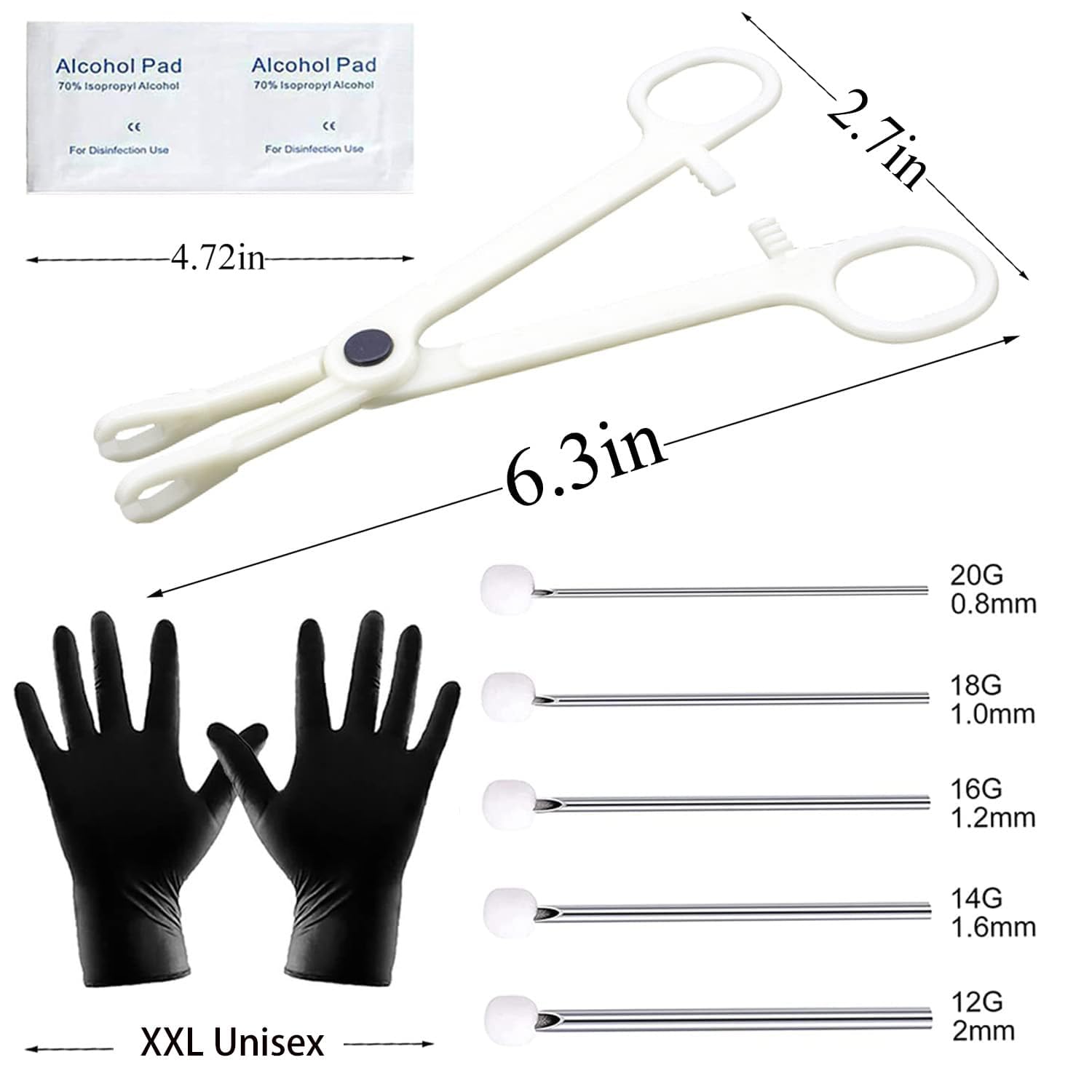 Piercing Kit 35PCS Professional Piercing Kit Includeds 25PCS Mixed 12G 14G 16G 18G 20G Ear Nose Piercing Needles 2PCS