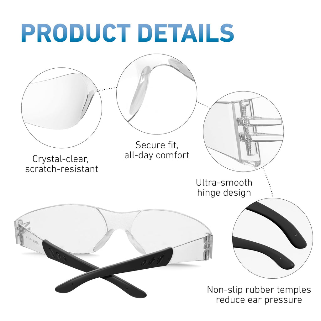 30 Pack Clear Safety Glasses | ANSI Z87.1 Scratch Resistant Eyewear